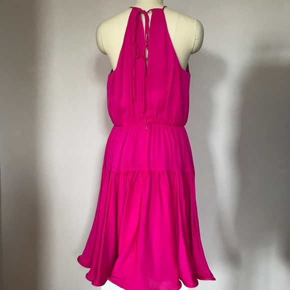 MILLY hot pink halter flare dress size 6 - Picture 3 of 7